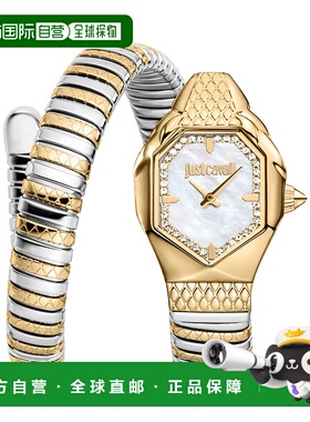 自营JUST CAVALLI Womens's Snake Watch, Gold Color Case, Whit