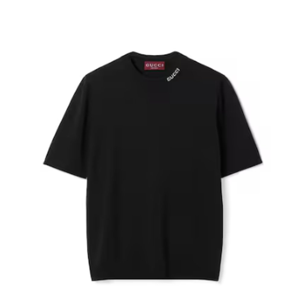 GUCCI 男士T恤 787736XKD2A1070 AW2025 黑色 Silk t-shirt