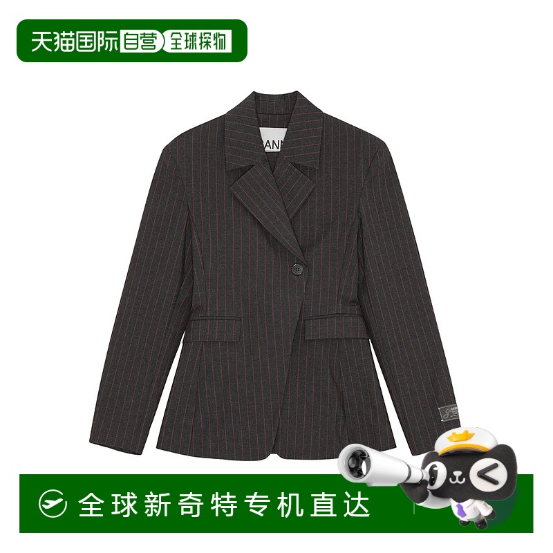 1h可退 香港直邮GANNI 甘尼 女士 细条纹西装外套 W0578 grey灰色