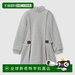 织带儿童棉质连衣裙 欧洲直邮Gucci古驰女孩灰色