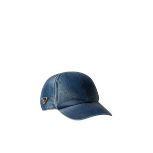 PRADA 男士帽子 2HC274164BF0008 AW2025 蓝色 牛仔布棒球帽