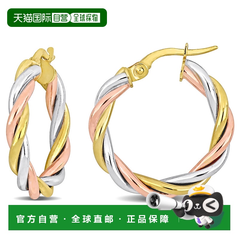 自营 Mimi & Max 21 毫米扭纹环形耳环 3 色黄色、玫瑰色和白色 1