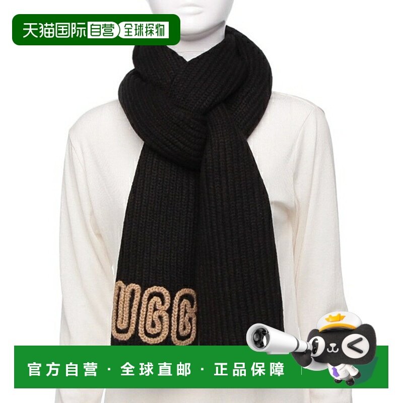 日本直邮UGG 粗针织罗纹围巾黑色女士UGG 102787 BLK