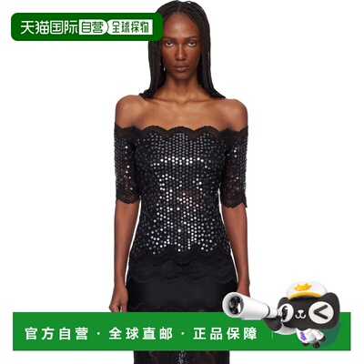 香港直邮Rabanne 女士 黑色 Off The Shoulder Lace 上装