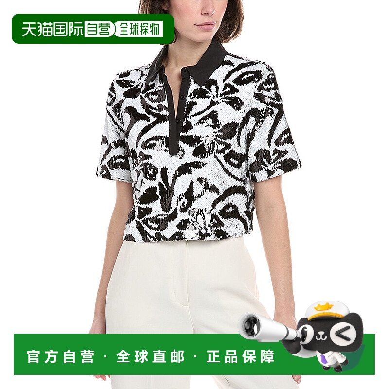 自营 le superbe精美芙蓉花亮片 Polo 衫 - 黑色 美国奥莱直发