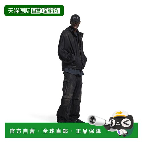 自营欧洲直邮Balenciaga巴黎世家 Loop男士黑色棉运动标识连帽外