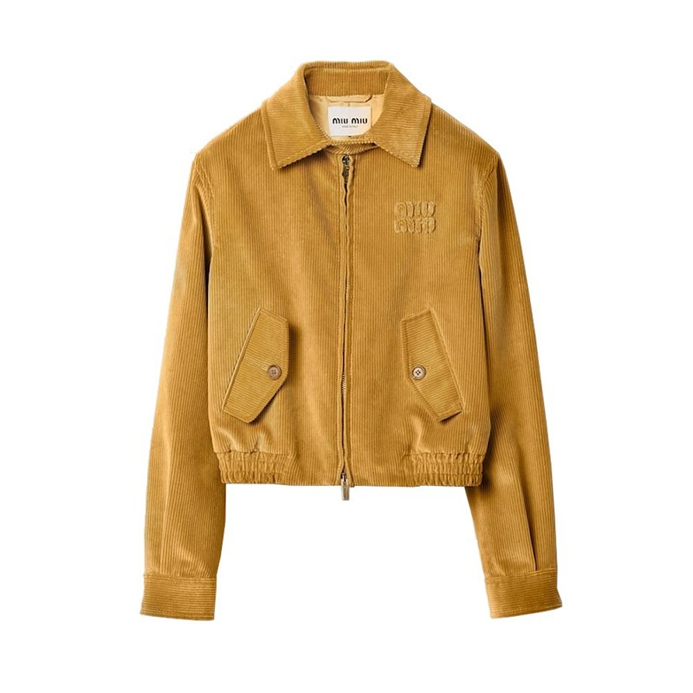MiuMiu 24新款 女士黄色棉质拉链开合填絮加衬刺绣徽标夹克