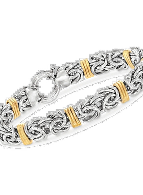 自营925 纯银和 14kt 黄金 Ross-Simons 拜占庭手链 - 8 英寸 美