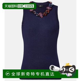 香港直邮Etro 女士 1h可退 艾特罗 舒 精饰真丝羊绒上衣 blue蓝色