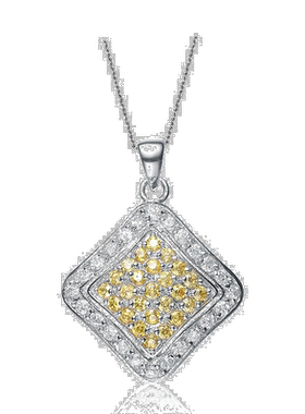 自营 GENEVIVE 纯银镀金黄色立方氧化锆方形吊坠项链 - 黄色 美国