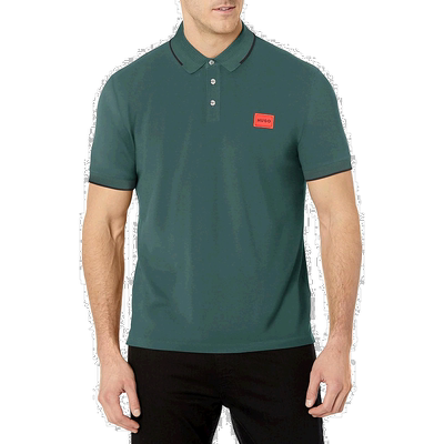 自营 hugo bossHUGO 男式纯绿色方形徽标棉质短袖 Polo T 恤 - 绿