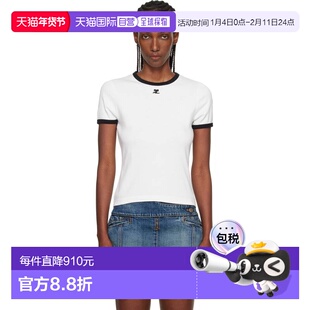 1h可退 香港直邮Courreges 女士 白色 Signature Contrast T 恤 V