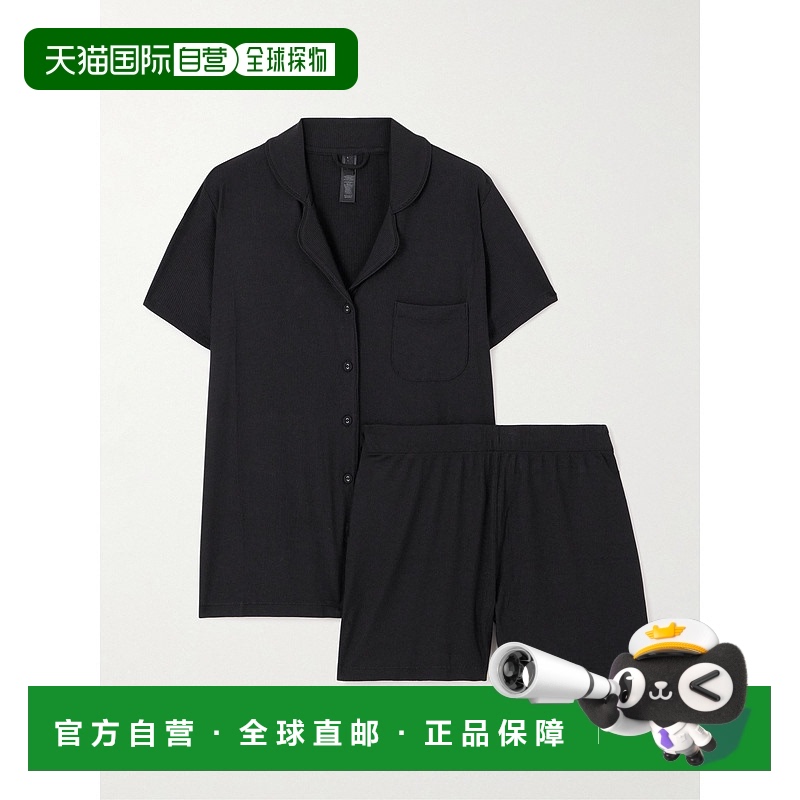 1h可退 香港直邮SKIMS 女士 Onyx 柔软休闲短款罗纹睡衣套装 APSE