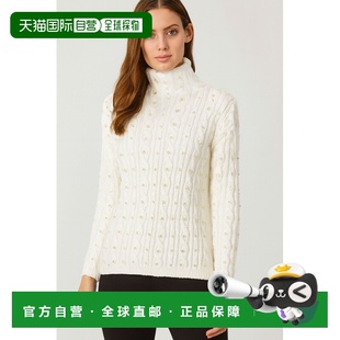 自营in2Cotton Blend Mock Neck Cable Pullover with Pearl Embr