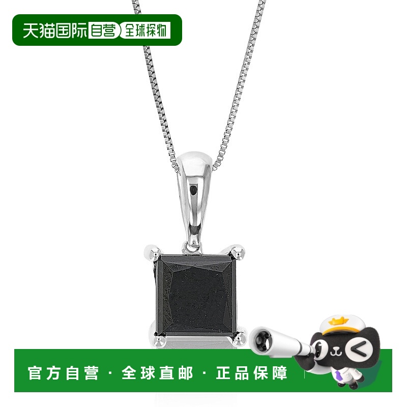 自营 vir jewels3 克拉公主方形切割黑钻石吊坠项链纯银配链 - 银