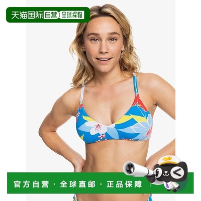 自营 Roxy比基尼上衣女式蓝色热带弹力可拆卸杯泳装JDM1490-蓝色