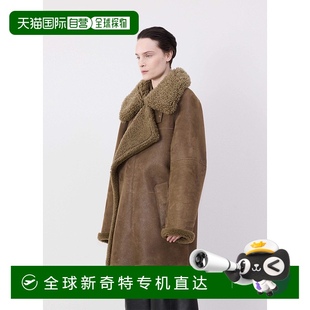 欧洲直邮LEMAIRE 卡其色勒 2025新品 不对称剪羊毛大衣古铜色