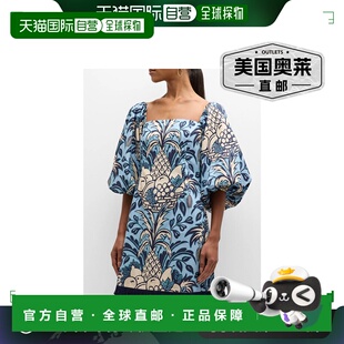 Cara Cara 女士 Montauk 连衣裙， 纯棉泡泡袖水果篮迷你蓝色 -