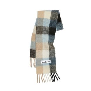 ACNE STUDIO 23新款 男女同款褐色/绿色羊毛混纺格子围巾