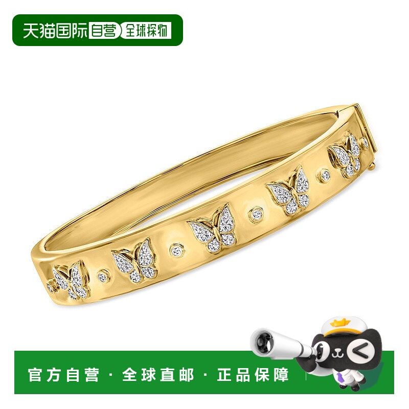自营 Ross-Simons 钻石蝴蝶手镯 18kt 金镀在纯银上 - 7 英寸 美