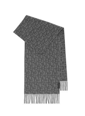 Burberry博柏利24新款 男女通用铁灰色羊绒B字型图案围巾