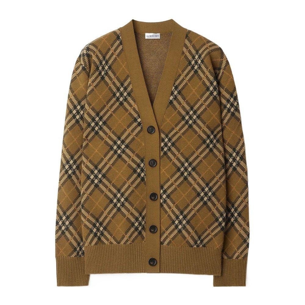BURBERRY 女士针织毛衣 80996211 CO 棕色 羊毛混纺针织开衫