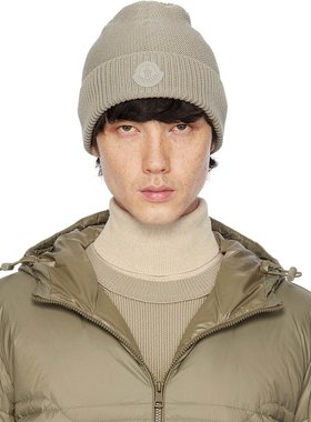 Moncler 盟可睐 男士 驼色徽标贴饰毛线帽 K10913B00022M1367