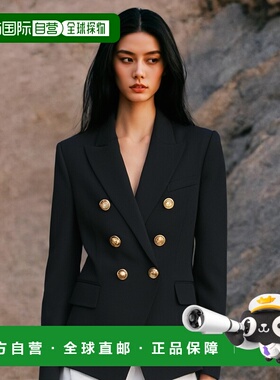 香港直邮BALMAIN 女士西服 CF1SG008WB080PA AW2024 黑色 双排扣