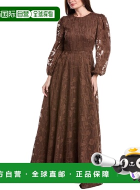 自营Rene Ruiz Bishop Sleeve Ornate Texture Empire Gown - bro