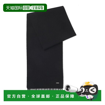 自营bossCashmere scarf with twisted fringes - black 美国奥莱
