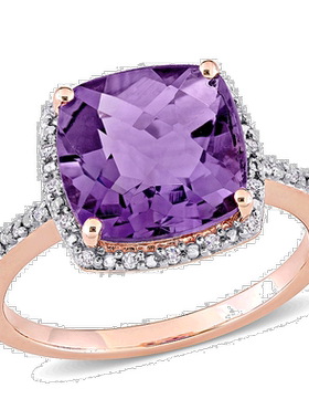 自营 Mimi & Max 3 1/2 CT TGW 垫形切割棋盘紫水晶光环戒指 - 紫