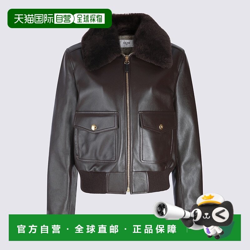 香港直邮CELINE 女士夹克 RV0Q6599E18DK AW2025 深棕色 长袖皮夹