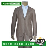 棕色 自营 Isaia细条纹羊毛丝绸亚麻西装 美国奥莱直发