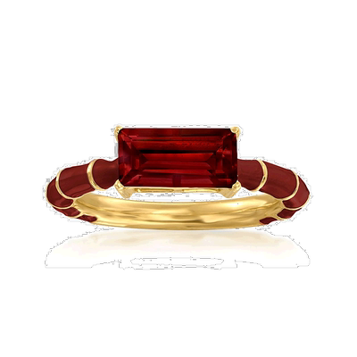 自营Ross-Simons 石榴石和红色珐琅戒指 18 克拉黄金 925 英镑 -