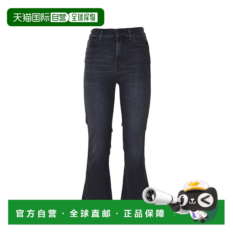 自营7 for all mankindMid-Rise Black Jeans With Raw Flared He
