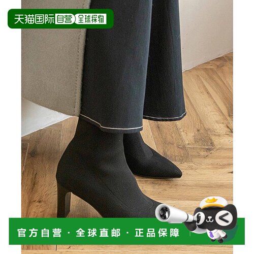 日本直邮Randa 弹力板跟短袜靴 RA041BW12781 黑色 女靴