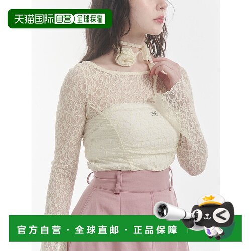 1h可退 日本直邮jouetie 女装 蕾丝拼接半透明上衣 甜美钩针装饰