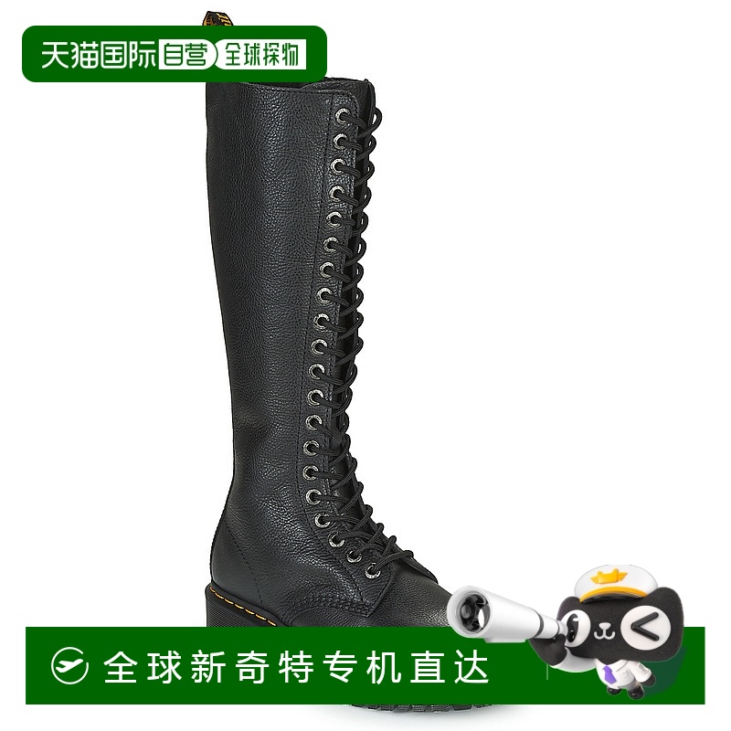 欧洲直邮dr. martens 女士黑色荔枝纹平底20孔时尚休闲百搭马丁靴