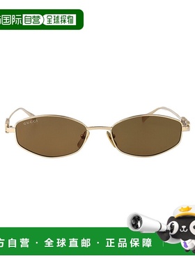 1h可退 香港直邮Gucci 古驰 女士 金色 Oval Frame 太阳镜 GG1802
