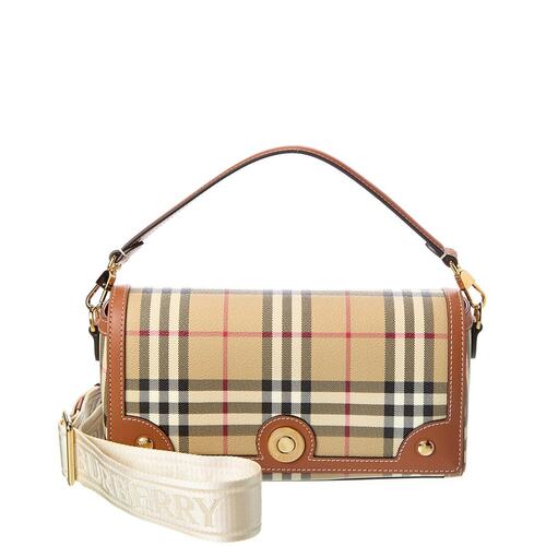 【美国奥莱】直发 Burberry Check电子帆布和皮革肩包-棕色