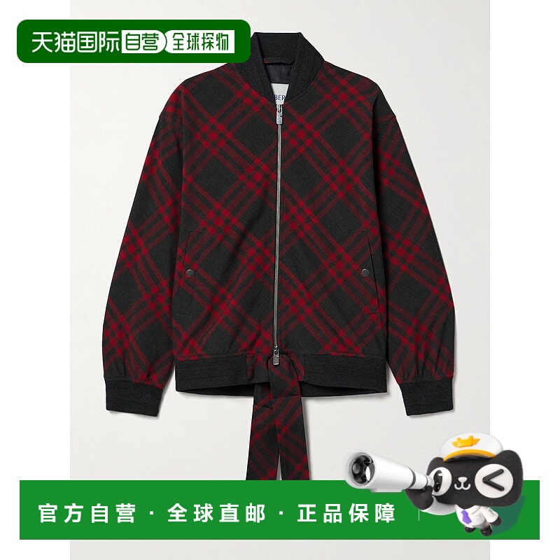 1h可退 香港直邮潮奢 Burberry 巴宝莉 女士 格纹束带飞行员夹克