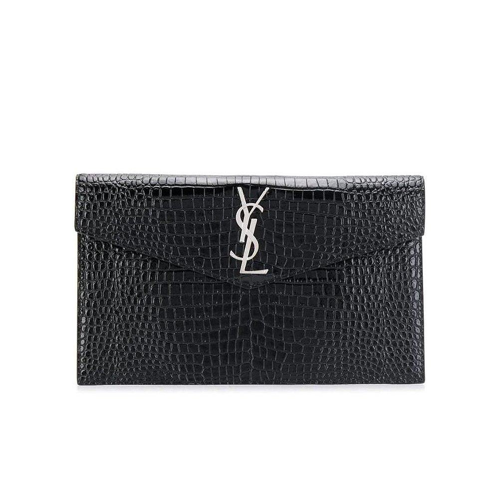saintlaurent圣罗兰女士鳄鱼纹压花闪亮真皮手拿包