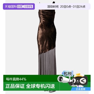 香港直邮Staud Beaton 1h可退 女士 brown棕色 不对称长款 连衣裙