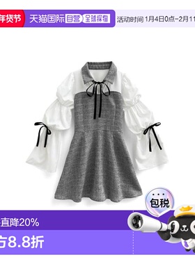 日本直邮日潮 GRL 蝴蝶结粗花呢拼接伞摆迷你连衣裙 tg770