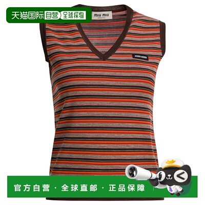 1h可退 香港直邮潮奢 Miu Miu 缪缪 女士 羊毛带Logo背心 MMV3371