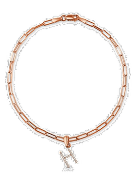 自营sabrina14k 玫瑰金和钻石初始链接手链 - 玫瑰 h 美国奥莱直