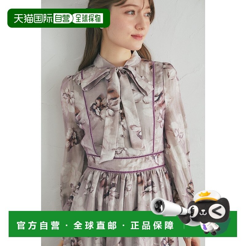 1h可退 日本直邮tocco closet 女装 vintage风花朵纹丝绒拼接蝴蝶