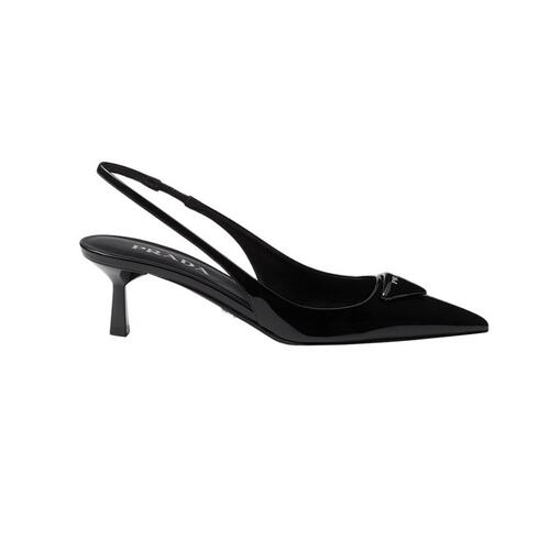 PRADA/普拉达24新款 女士黑色漆皮革穆勒尖头低跟单鞋5.5cm