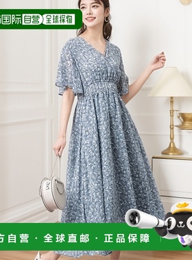 【日本直邮】GeeRA 喇叭袖cache-coeur 连衣裙（蓝色花卉图案）