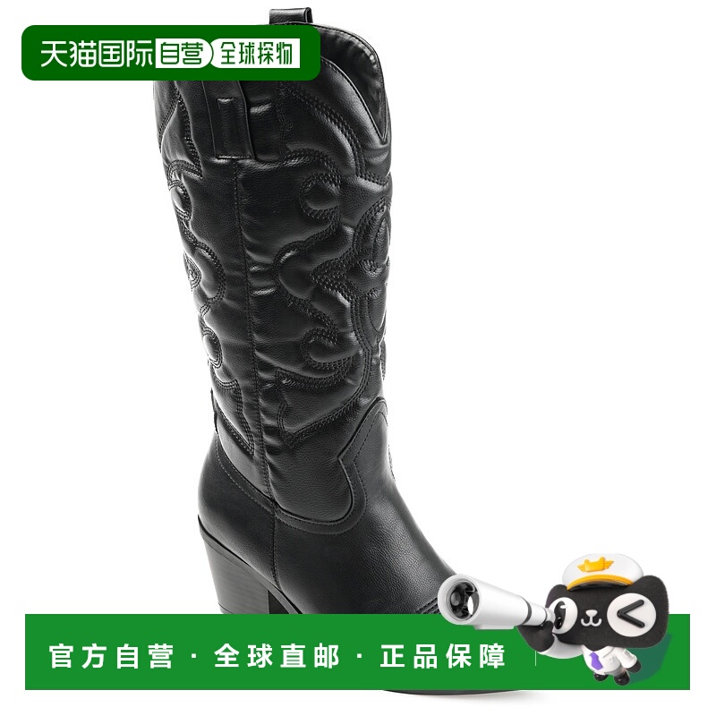 自营 journee collectionJournee女式Chantry宽款小腿靴-黑色 美